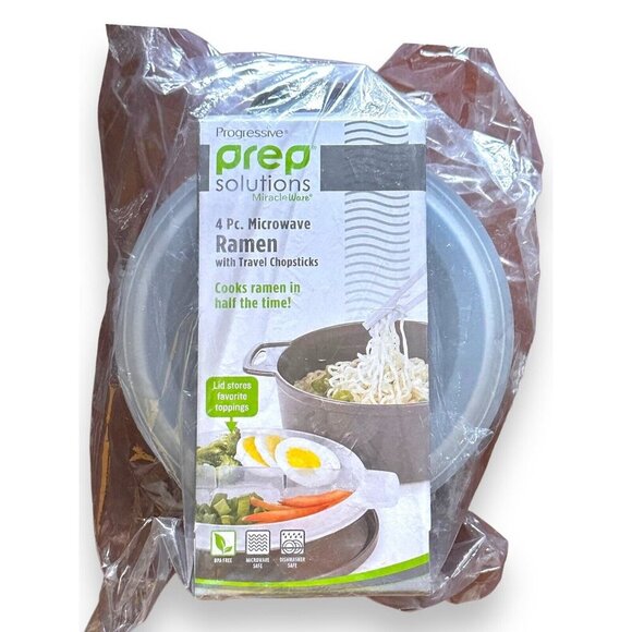 Prep Solutions by Progressive 4-Piece Microwave Ramen Bowl To-Go, Gray PS-9 NIP - Picture 1 of 11